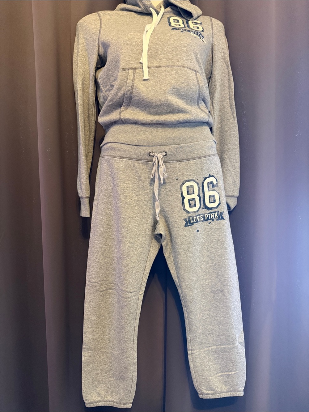 *VINTAGE Y2K* PINK Victoria's Secret Gray '86' Hoodie & Jogger Set